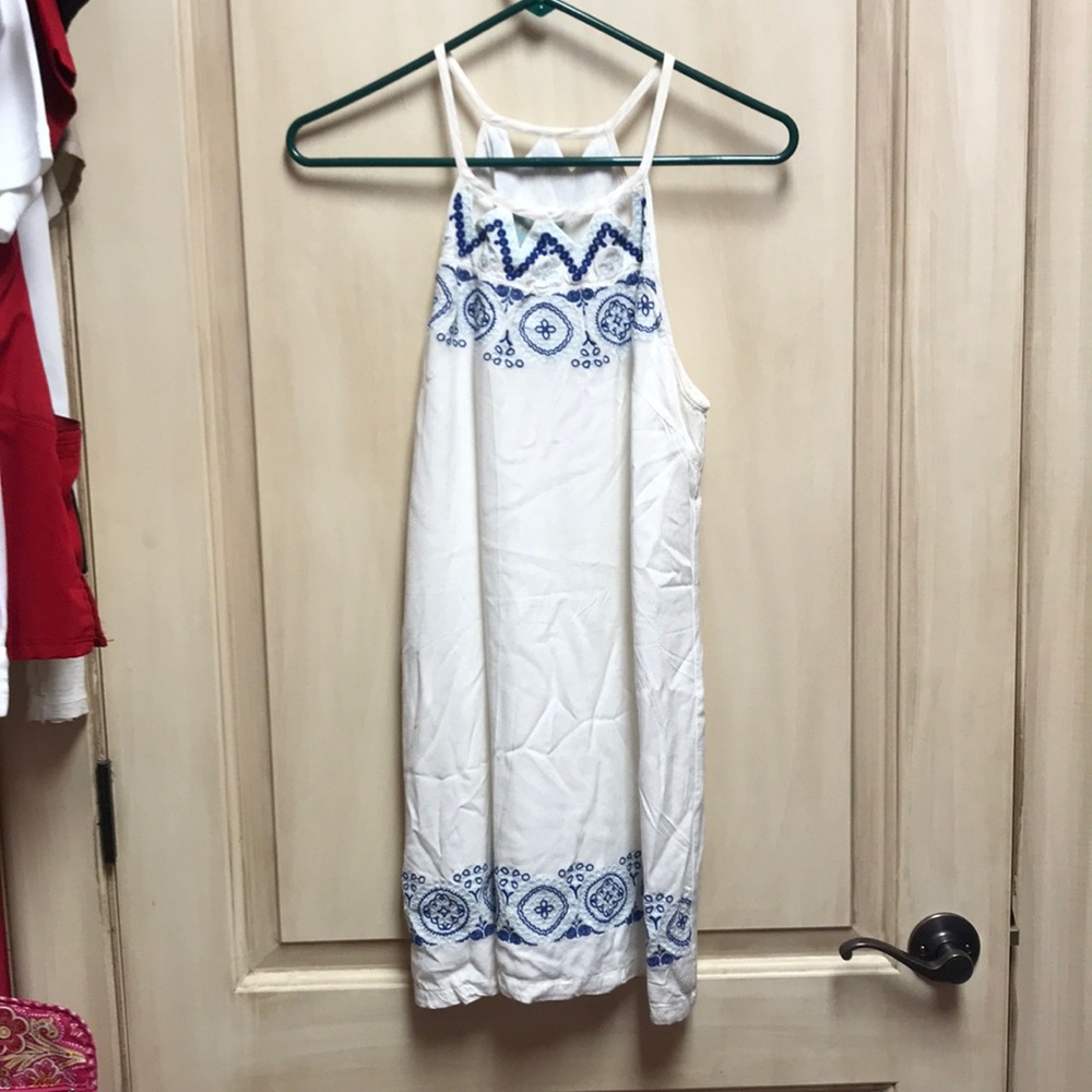 Skies are blue white cotton dress